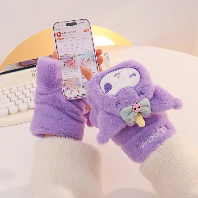 Sanrio Cute Cartoon Winter Unicorn Half Finger Mittens