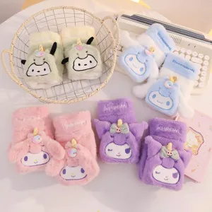 Sanrio Cute Cartoon Winter Unicorn Half Finger Mittens