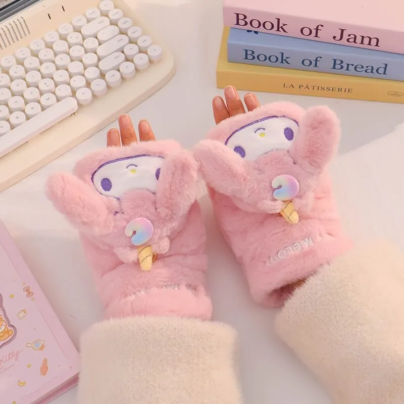 Sanrio Cute Cartoon Winter Unicorn Half Finger Mittens