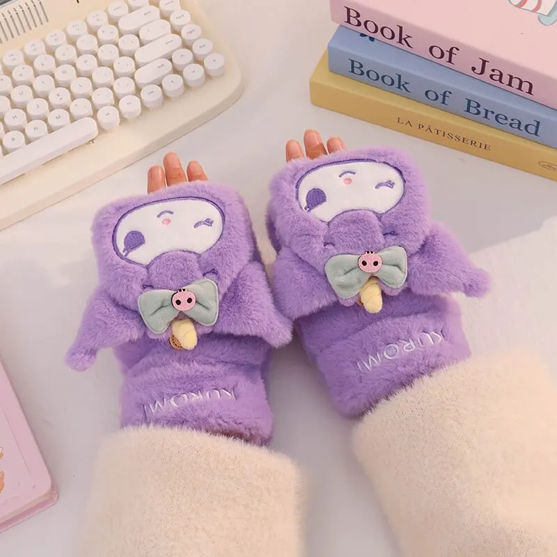 Sanrio Cute Cartoon Winter Unicorn Half Finger Mittens