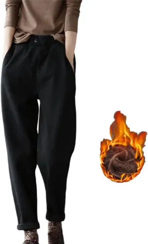 TIAFORD Women's Thermal Warm Winter Cotton Fleece Lined Sweatpants High Waisted Straight Leg Slim Fit Trouser with Pockets