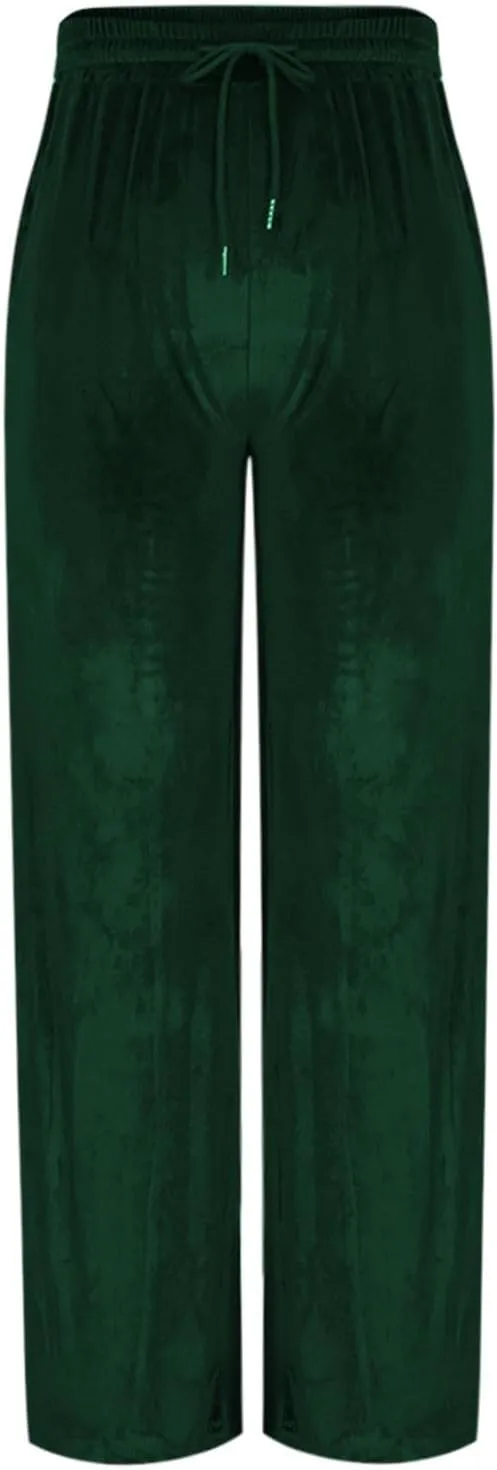 Velvet Pants for Women Elastic Waist Drawstring Trousers Palazzo Straight Leg Sweatpants Causal Sports Pantalones