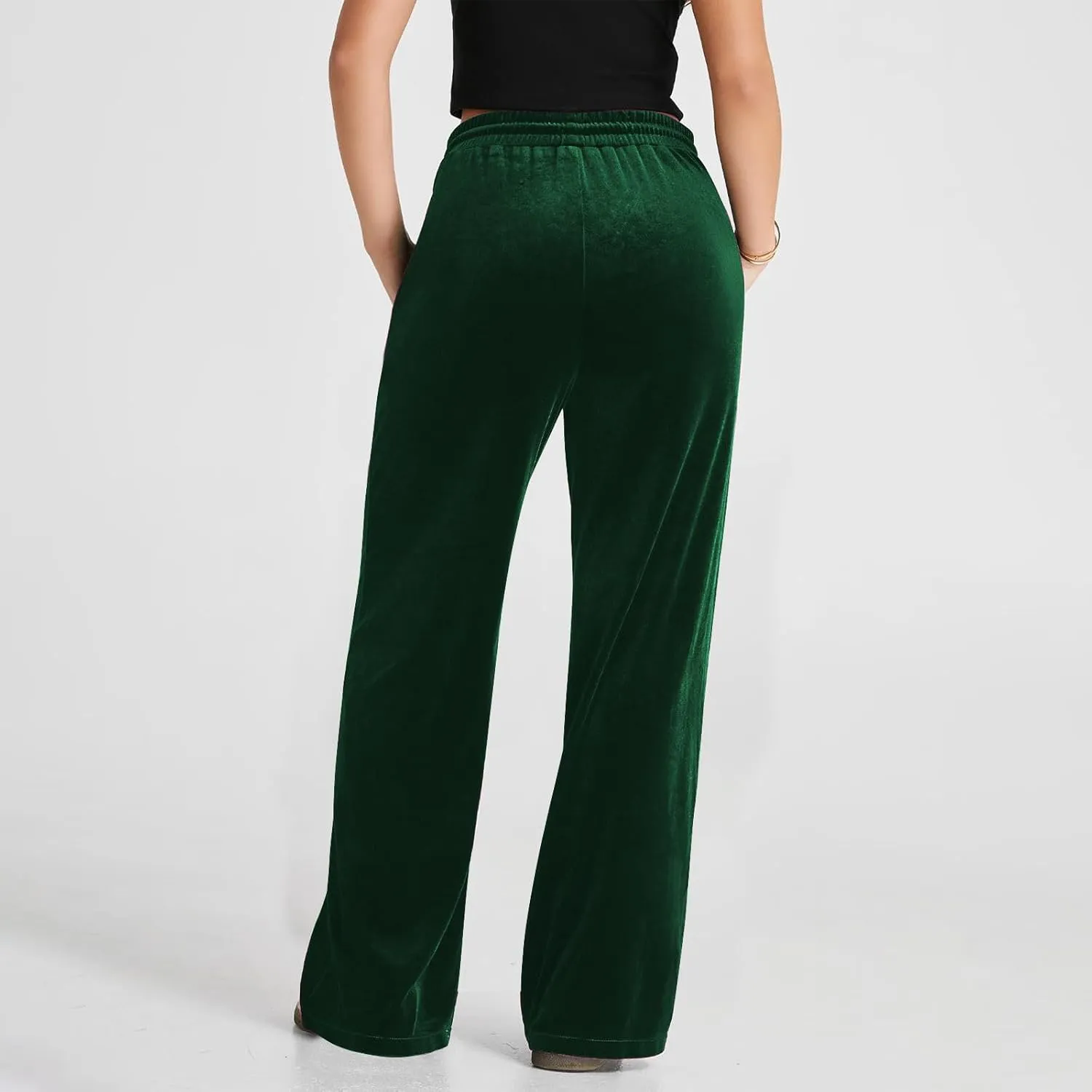 Velvet Pants for Women Elastic Waist Drawstring Trousers Palazzo Straight Leg Sweatpants Causal Sports Pantalones