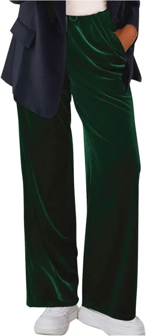 Velvet Pants for Women Elastic Waist Drawstring Trousers Palazzo Straight Leg Sweatpants Causal Sports Pantalones