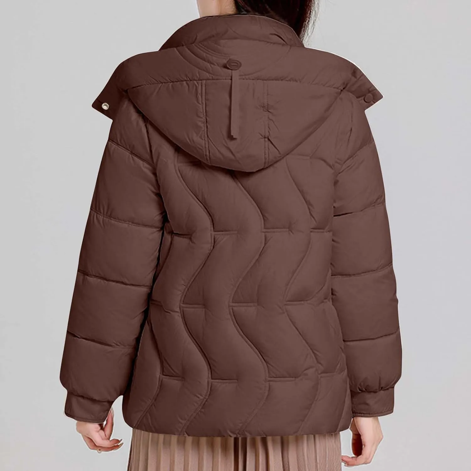 Women's Cropped Quilted Puffer Jackets Detachable Hooded Winter Coats Plus Size Down Jackets Warm Snowboard Outerwear
