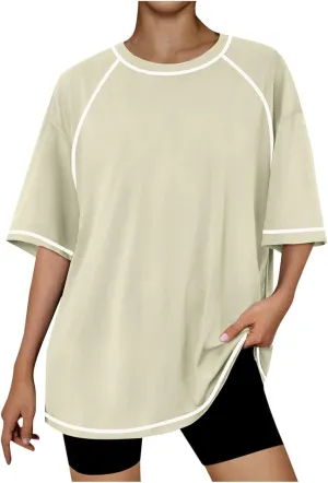 Women's Long Sleeved Top Oversized T Shirt Striped Shirt Crew Neck Belted Waist Top Long Sleeve Active Shirts for