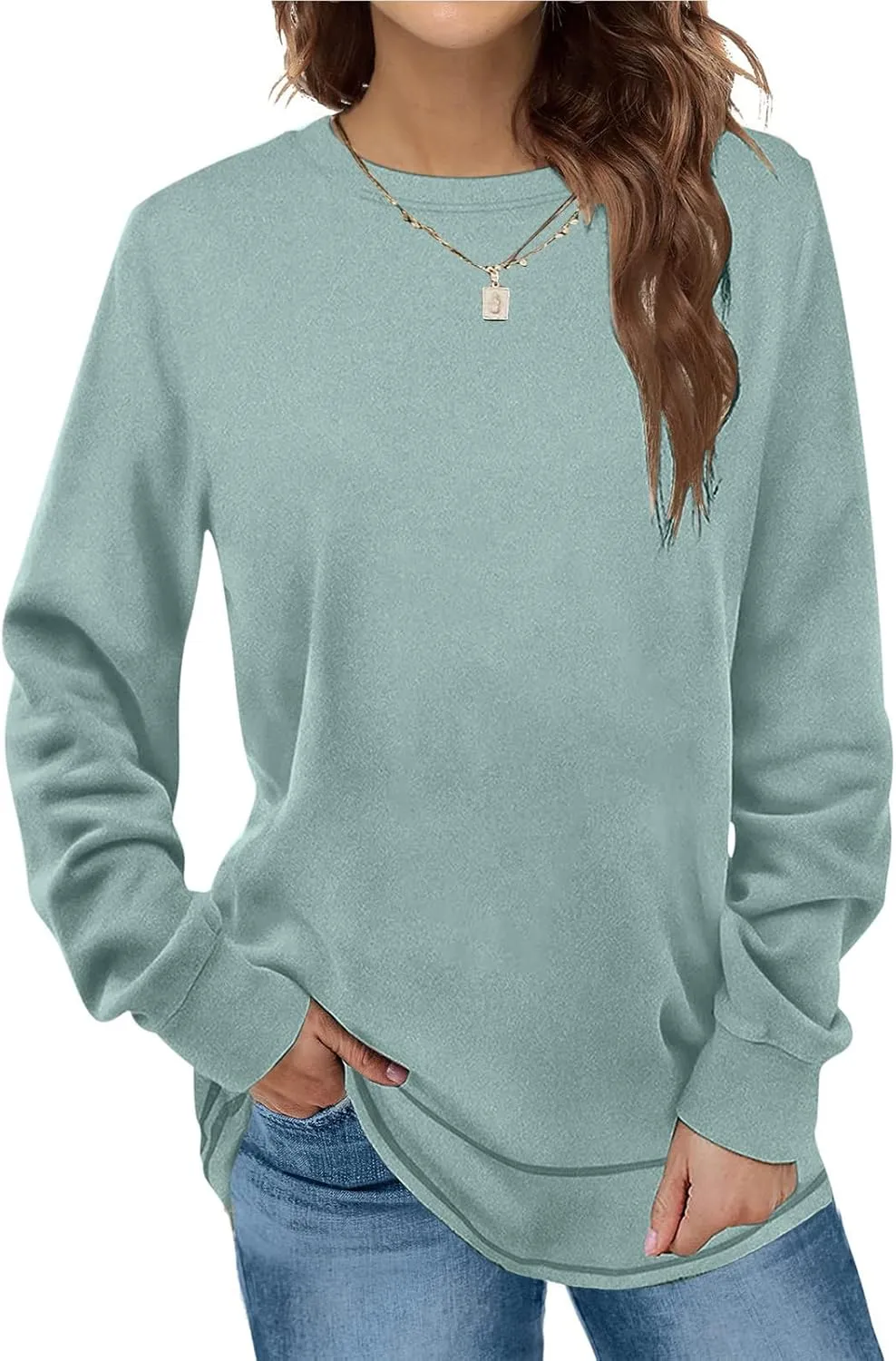 Women's Oversized Long Sleeve Shirt Winter Crewneck Pullover Tunic Tops Casual Loose Tee Shirts for Leggings