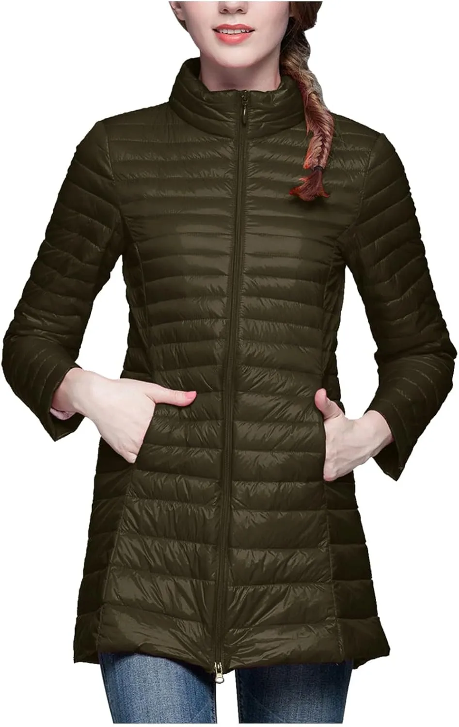 Women's Winter Down Long Jacket Warm Packable Down Thickened Puffer Warm Coat Lightweight Slim Fit Hooded Jackets