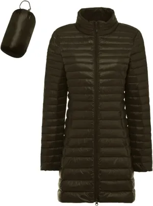 Women's Winter Down Long Jacket Warm Packable Down Thickened Puffer Warm Coat Lightweight Slim Fit Hooded Jackets