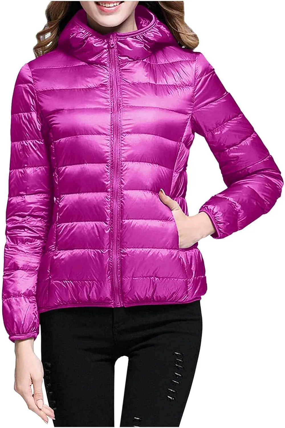 Women's Winter Down Long Jacket Warm Packable Down Thickened Puffer Warm Coat Lightweight Slim Fit Hooded Jackets
