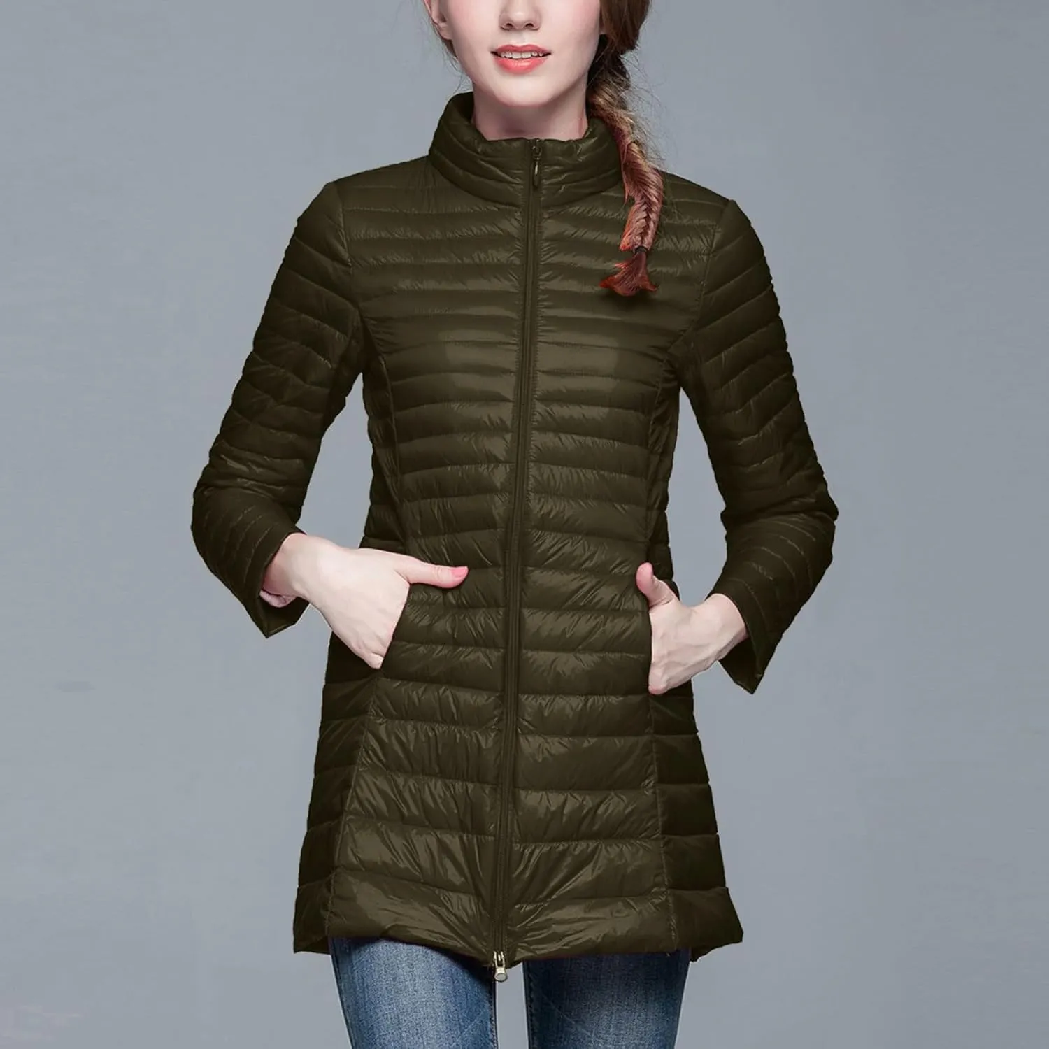 Women's Winter Down Long Jacket Warm Packable Down Thickened Puffer Warm Coat Lightweight Slim Fit Hooded Jackets