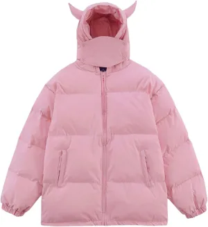 Women's Winter Long Sleeve Zip Puffer Jacket Pockets Baggy Short Down Coats Hooded Down Jacket Streetwear Y2k Clothes